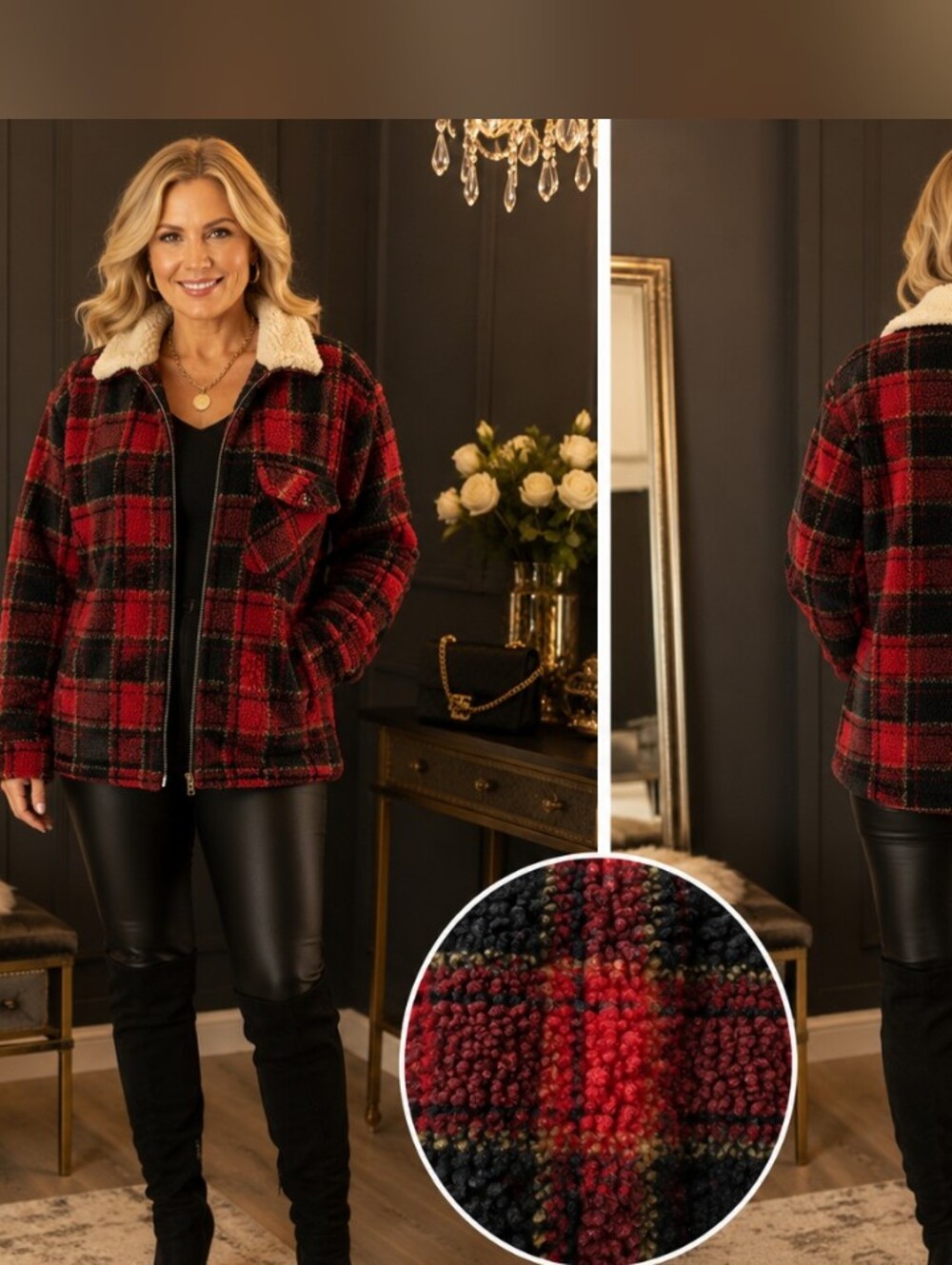 true grit xl red plaid sherpa cabin fleece jacket western outdoor zip front